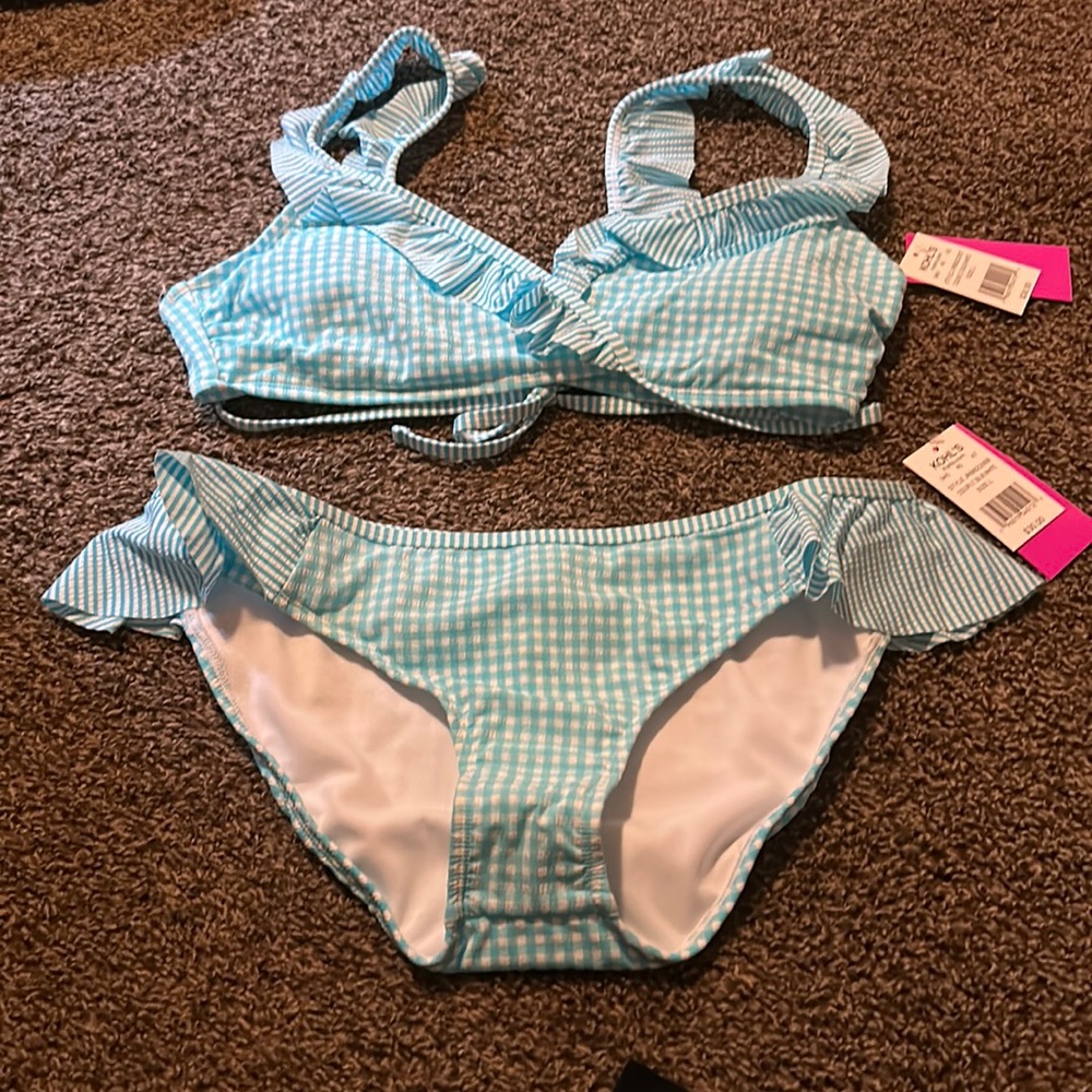 BREAKING WAVES GINGHAM BLUE/WHITE BIKINI: NEW WITH TAGS: SIZE L